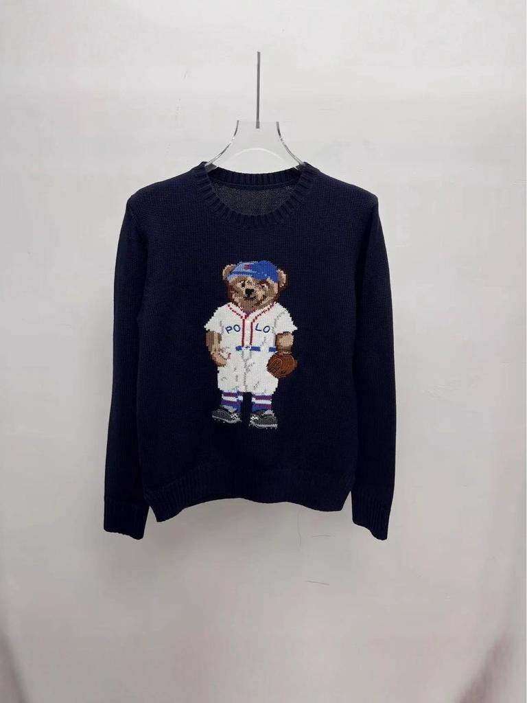 2025 R.L Wool Blend Cartoon Bear Round Neck Sweater - Women's Autumn/Winter Versatile Embroidered Style