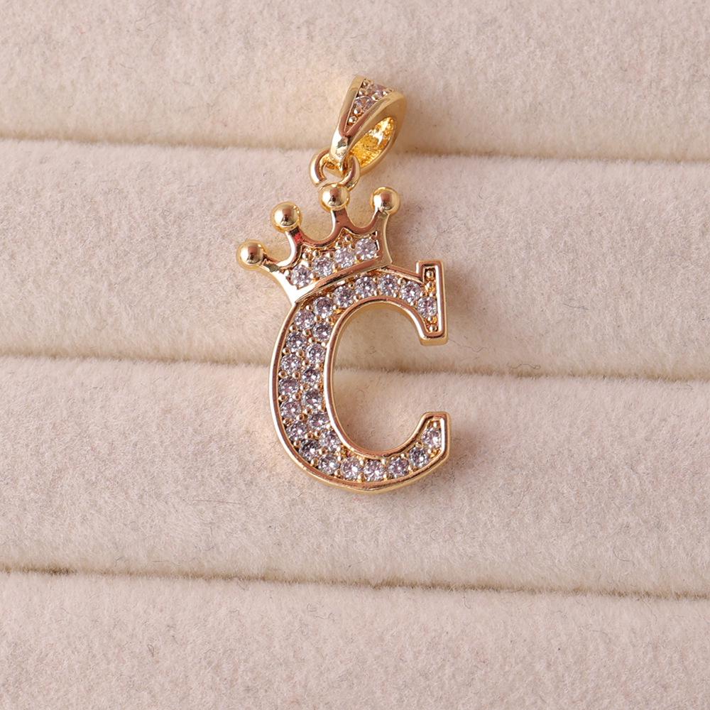 Gold-Plated Crown Rhinestone Letter Pendant Necklace