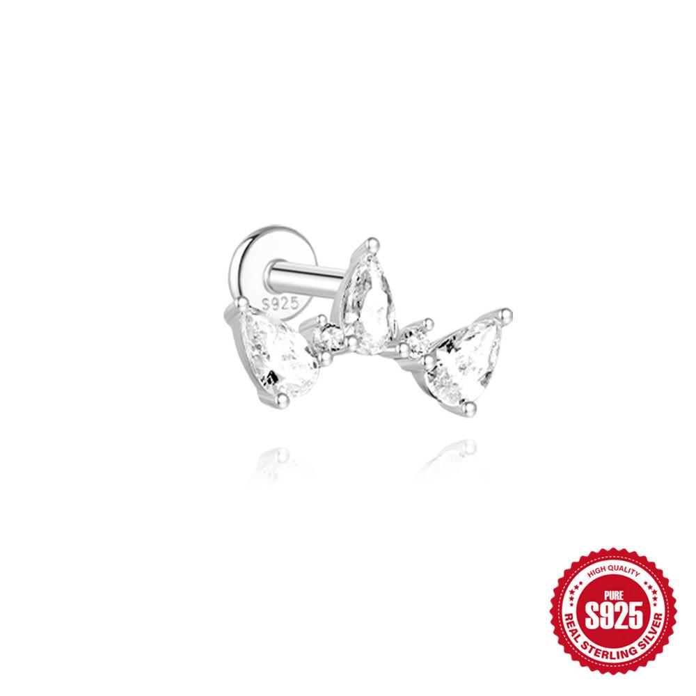 Décoration Trémelle S925 Boucles d'oreilles à tige piercing à fond plat en argent sterling simple tempérament pour femmes avec petits zircons Boucles d'oreilles tempérament pendant