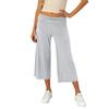 Women Elastic High Waist 3/4 Pant Casual Fit Wide Capris Leg Pants Trousers With Pockets
