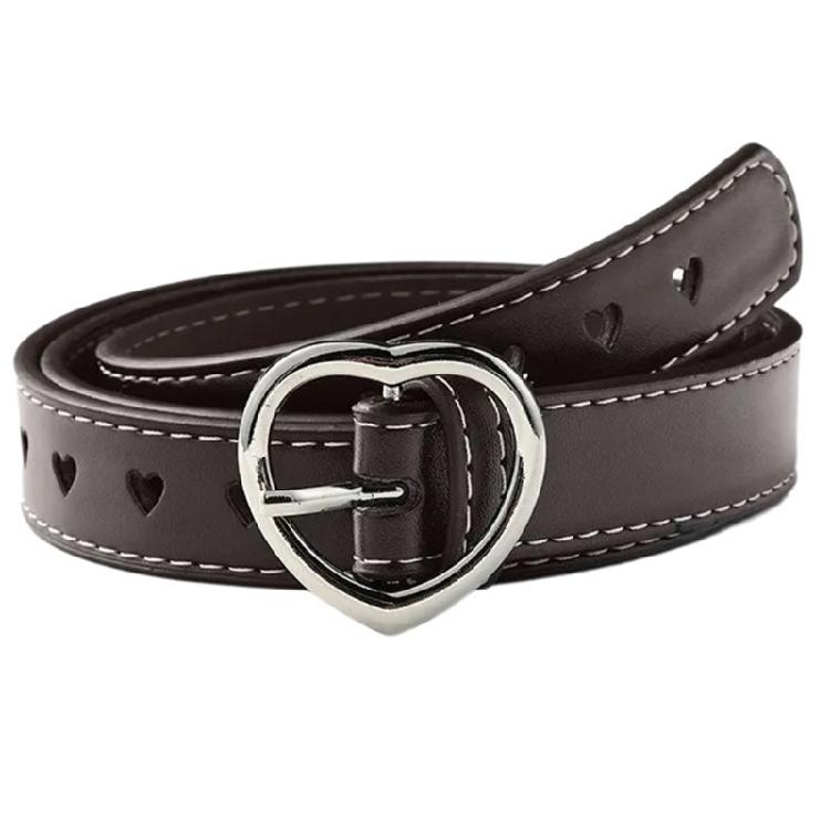 Aesthetic Metal Love Pin Buckle Belt Hollowed Out Belt Women PU Belt Waistband