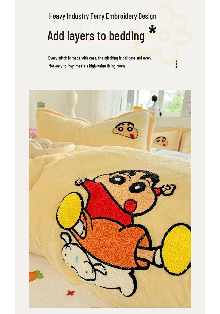 2026 Embroidered Milk Velvet Cartoon Towel Quilt Set - 4 Pieces, Double-Sided for Warmth