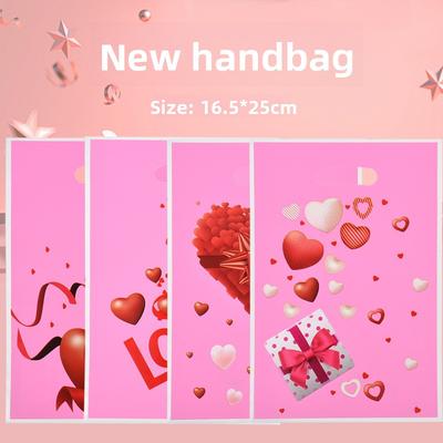 Valentines Day Treat Bags with Love Print Flat Bottom Plastic Pouch Cookie Candy Packaging Party Favor Return Gift Bag