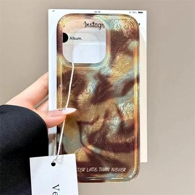 Modische braun-grau-verlaufende Handyhülle für IPhone 16 15 14 13 12 11 Pro Max X XR XSMAX 8 7 Plus Vortex-Muster Hartschalen-Rückseite