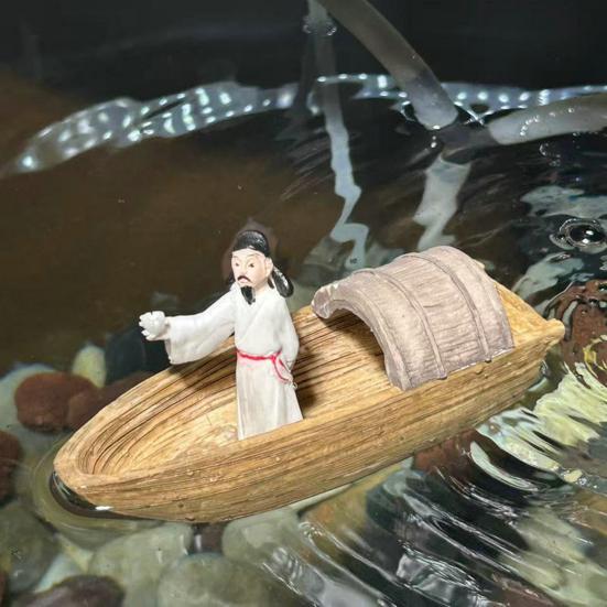 Akvárium Plovoucí Loď Ozdoba Retro Čínský Básník Li Bai Figurka Miniatura Socha Starověkého Básníka pro Akvárium Mikro Krajiny Dekorace