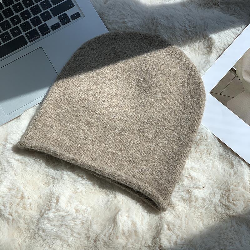 Grey Crimped Knitted Wool Hat Women's Autumn and Winter Face Small Pile Hat Big Head Circumference Ear Protection Warm Pullover Couple Hat