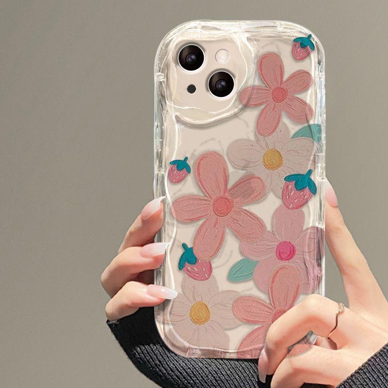 Oil Painting Flower Strawberry iPhone17Promax Mobile Phone Case Transparent Application Apple 16promax Cream Case 15