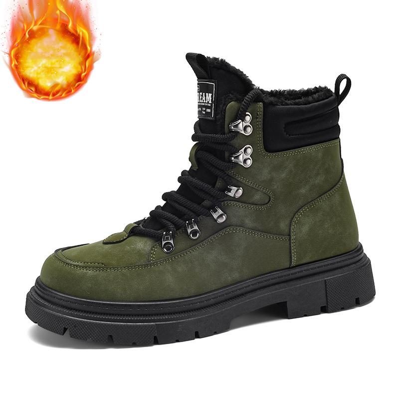 Men's Snow Boots Plush Warm Work Boots Waterproof Anti-slip Thick-soled Outsoor Hiking Shoes for Men High-top Climbing Walking
