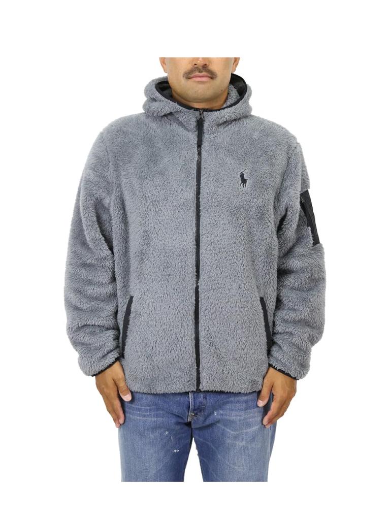 POLO RALPH LAUREN Hooded Retro Pile Performance Fleece Size Gray Men's Zip-Up Jacket, L, (Product Code 0101997)