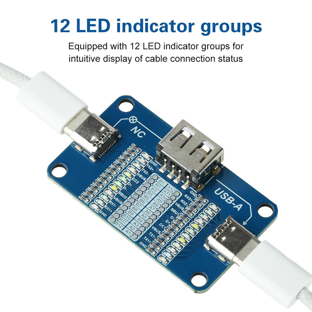 Portable USB A Type-C Cable Tester 24-Pin Full Detection 12 sets LED Indicator for Type C Fast Charging Wire detection module