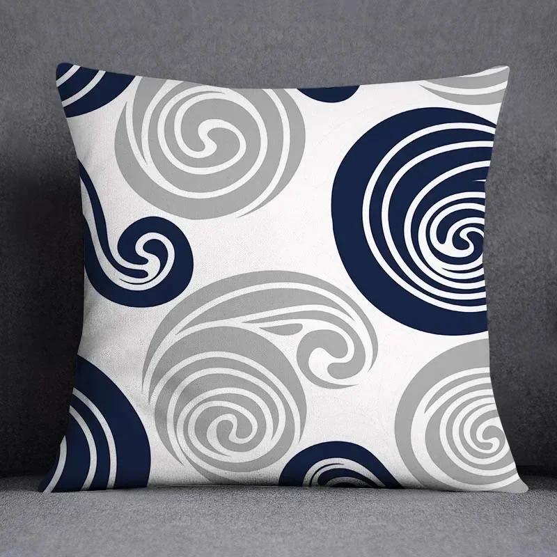 Blue-Gray Geometric Patterns Double-Sided Printed Pillow Cover Short Plush Suitable Living Rooms Bedrooms Throw Cushion Cover