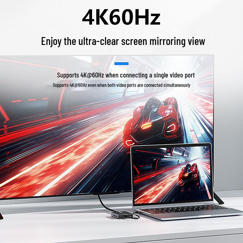 Dual HDMI Triple Monitor Dock with 4K60Hz, Gigabit Ethernet, and USB 3.2 Splitter for Laptop Expansion