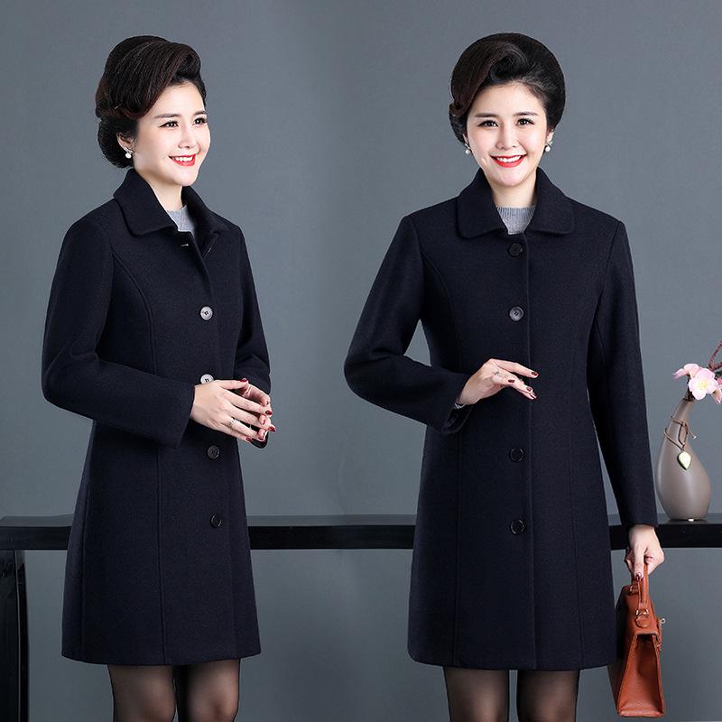2023 Retro Mid-Length Woolen Coat - Fashionable Autumn/Winter for Middle-Aged & Elderly Women