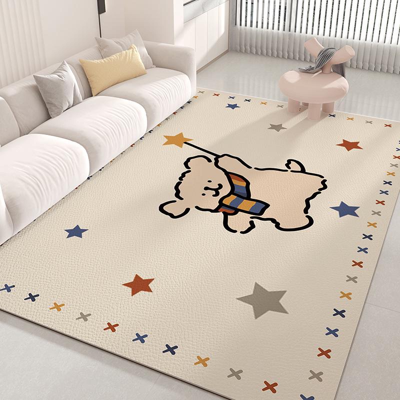 Stain-Resistant Easy-Clean Cartoon Leather Carpet: Waterproof, Oilproof, and Cuttable for Living Room or Bedroom