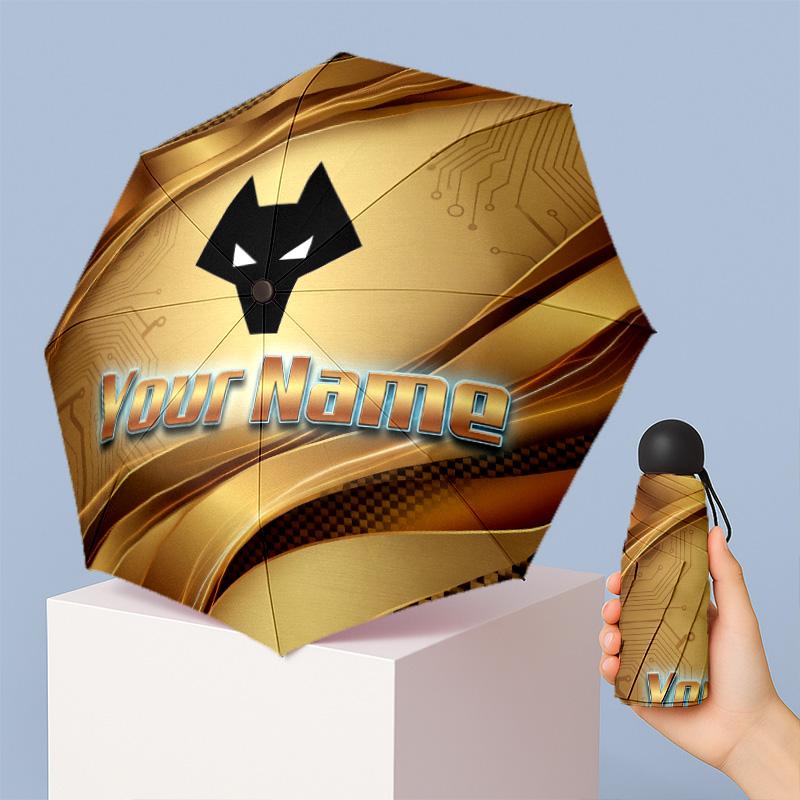 Wolverhampton Wanderers Football Manual Five Fold 8 Rib Umbrella Support Custom Text, Lightweight Travel Umbrella