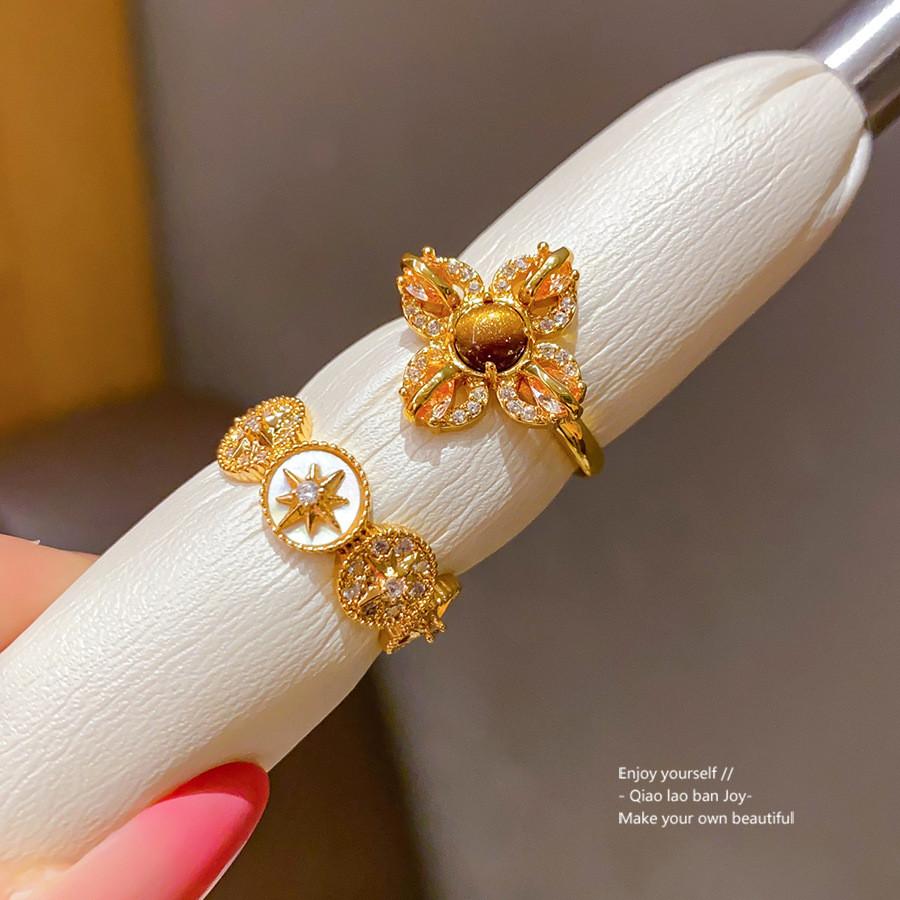 Elegant Flower Design 24k Gold Plated Zircon Ring For Women Fashion Jewelry