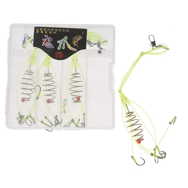 4Pcs/Set 6-Sharp-Hooks Fishing Bait Trap Feeder Cage with Stainless Steel Springs Explosive Fishing Hook for Enhanced Catching