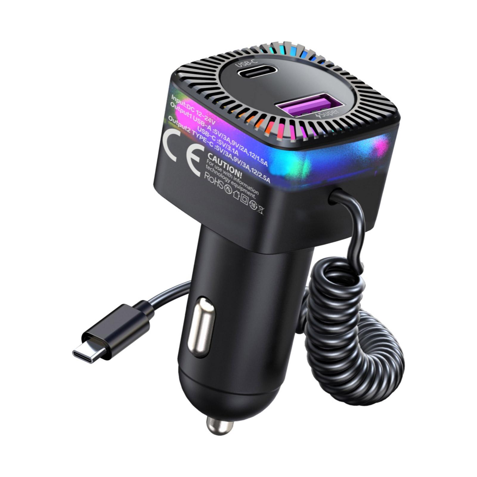 

Автомобильный зарядный кабель USB C мощностью 30 Вт, быстрая подача питания со спиральным кабелем, супербыстрый автомобильный зарядный адаптер для всех телефонов