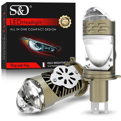 2 Piezas H4 LED Lente de Proyector Dual Bombillas de Faro de Coche Motocicleta Canbus 90W 60000LM Luz de Cruce y Carretera con Turbo Lámpara Moto LHD 6500K Blanco