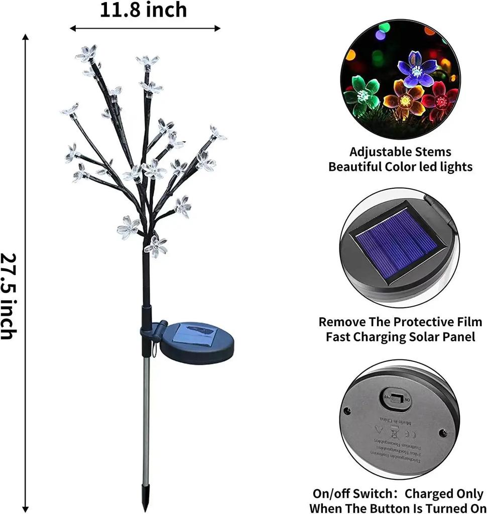 Solar Powered Garden Lights Outdoor Christmas Decoration Cherry Blossom Flower Tree Waterproof for Lawn Landscape SunLight