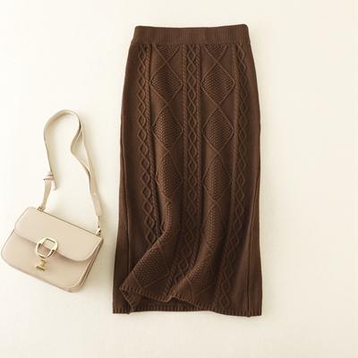 Damen Zopfmuster Midi Rock Grobstrick Winter Thermisch A-Linie Bleistift Slim Fit Herbst Winter QT2784