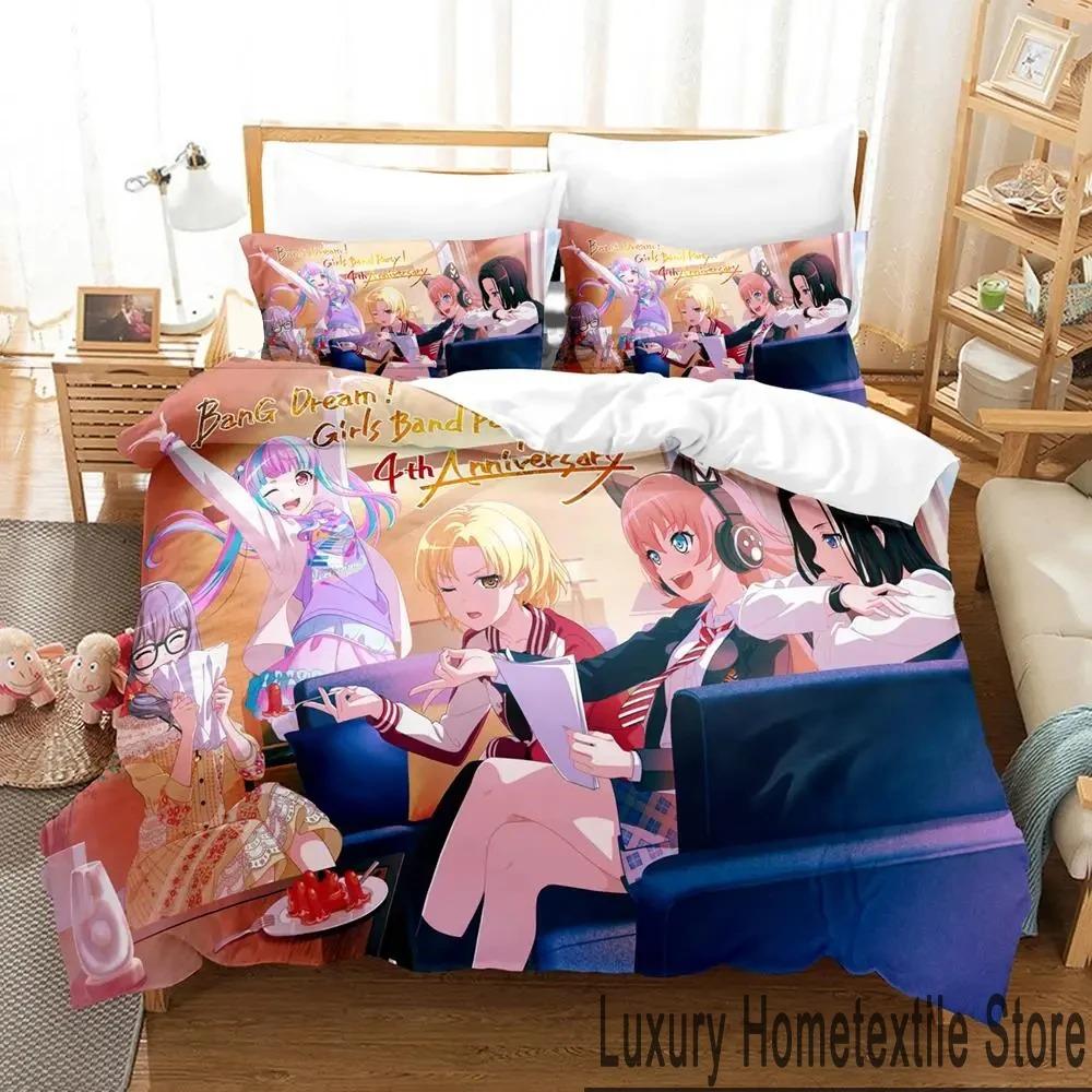 3D-tryck BanG Dream Anime Flickband Party Sängkläder Set Pojkar Flickor Twin Queen King Size Påslakan Örngott Säng pojkar Vuxen