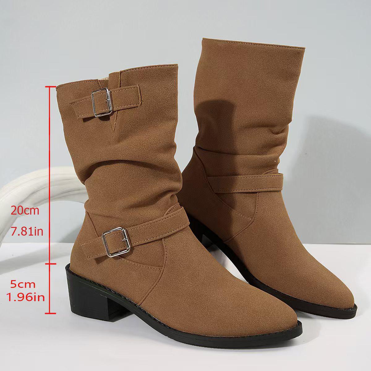 

Осенние Пряные Девушки Женские Ботинки Рыцарские на Толстой Подошве Темпераментная Пряжка на Ремне Новые Средней Длины с Чехлом для Ног 42 темно-коричневого