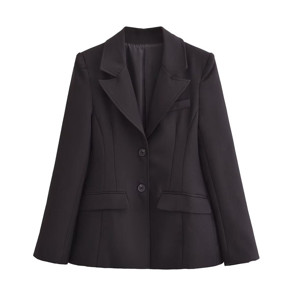 

Women s Autumn/Winter 2024 Black Slim Fit Padded Shoulder Suit Jacket Large чёрный