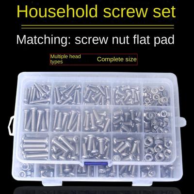 Kit di assortimento hardware in acciaio inossidabile, viti a testa piatta con dadi e rondelle, bulloni a testa tonda a croce in scatola