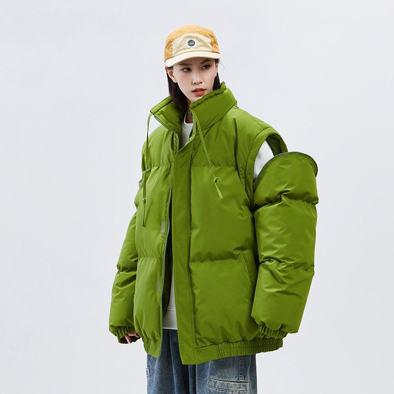 New Winter Cotton-padded Jacket Solid Color Couple Cotton-padded Jacket Stand-up Collar Thickened Thermal Bag Jacket Sleeves Removable