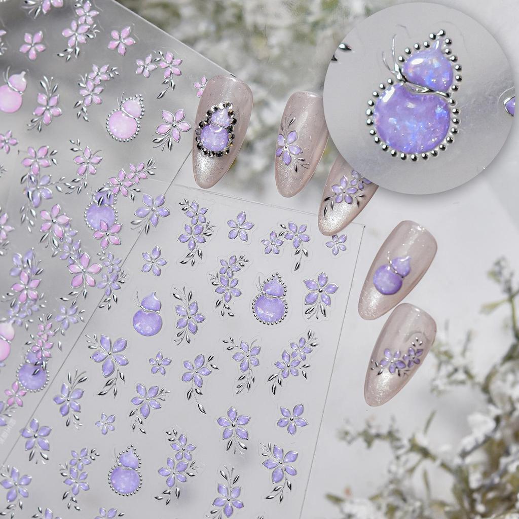 Tomoni Ice Transparent Light Luxury Nail Stickers - Purple Jade Gourd Design