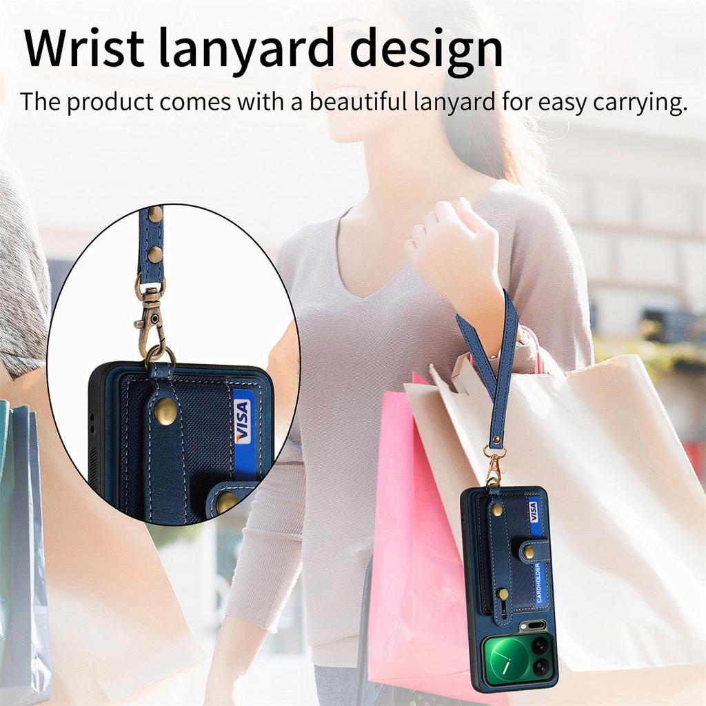 For Xiaomi 17 Pro Retro PU Leather Back Cover with Card Holder and Wristband Kickstand