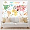 Tapiz del Mapa del Mundo para Niños Herramienta Educativa Divertida Dibujos Animados Lindas Personas Étnicas Animales Geografía Continentes Océano Colgante de Pared para