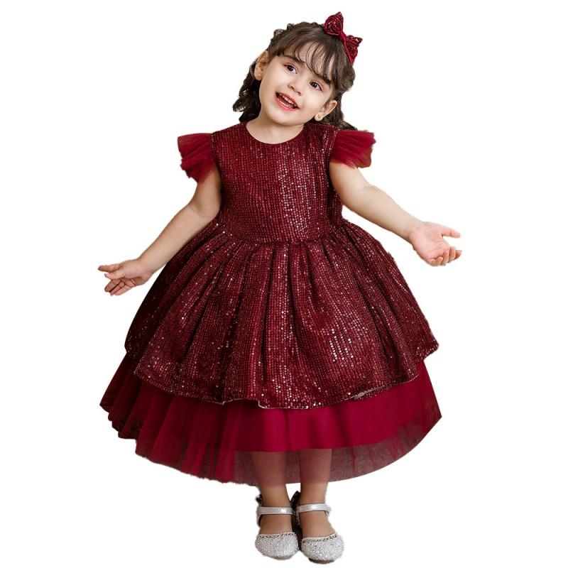 Baby Mädchen Prinzessinnenkleid Geburtstagsparty Pailletten Schleife Kleid Kleinkind Kinder Herbst Winter