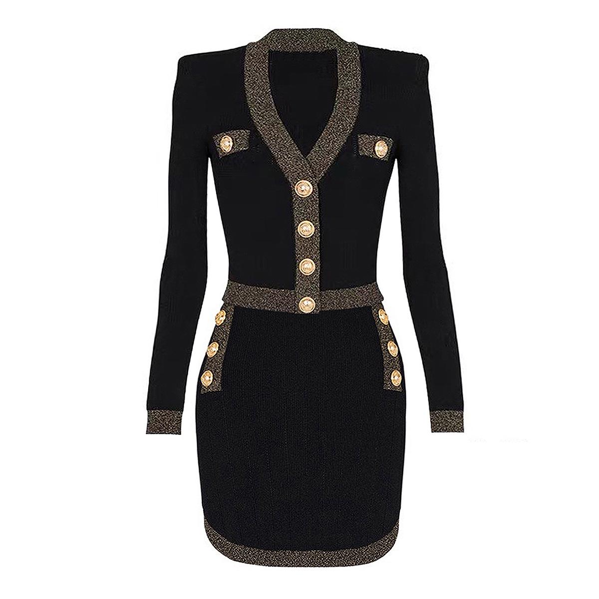 

2025 Стиль знаменитостей Блестящий трикотажный топ с V-образным вырезом и облегающая юбка Medium чёрный