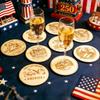 Yousheng 8Pcs USA Independence Day Coasters Set Natural Solid Wood 250th Anniversary Engraved Patriotic Coasters Heat-Resistant Mug Mats Retro Texture