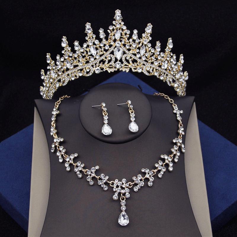Luxury Green Crystal Bridal Jewelry Sets for Women Tiaras Earrings Necklace Crown Wedding Dress Bride Jewelry Set Accessories