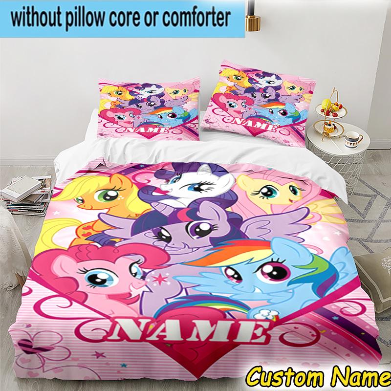 3PCS Custom Name Rainbow Unicorn Bedding Set Printed Duvet Cover Closure Includes 1 Duvet Cover & 2 Pillowcases for All Seasons Bedroom Decor