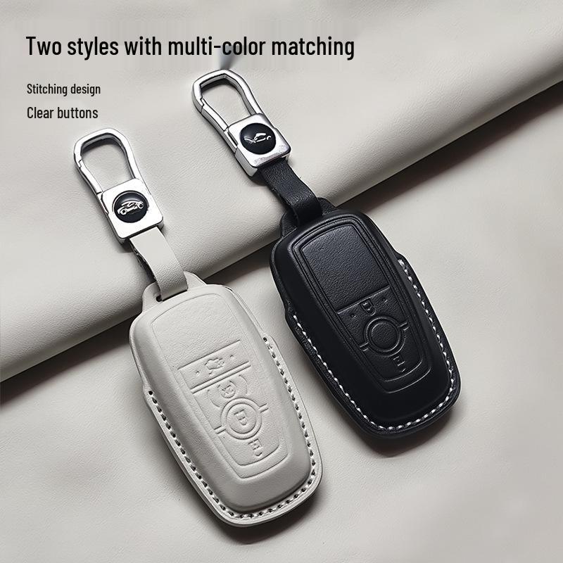 Genuine Leather Key Case for Ford Focus, Mondeo, Edge, Escort, Explorer, and Raptor.