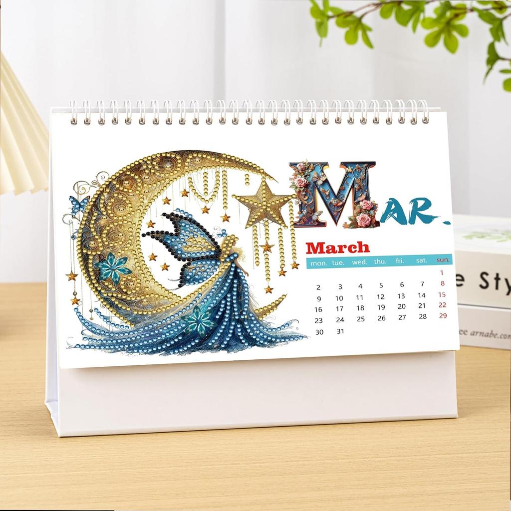 2026 Standing Desk Calendar DIY Diamond Art Painting Monthly Flip Desktop Calendar with To Do List Calendars Planner for Home Office-2026-A