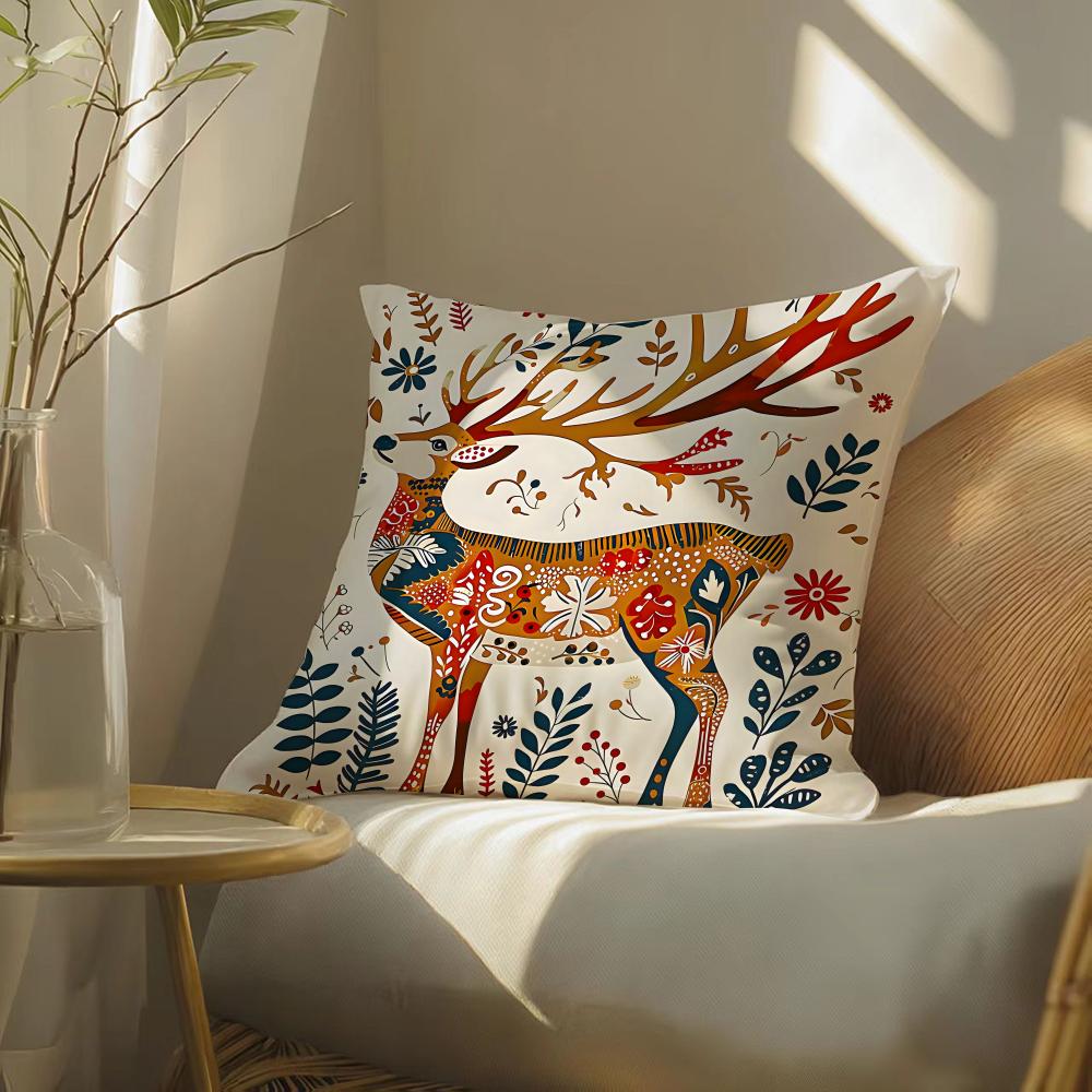 Colorful Natural Animal Flower Prints Pillow Case Double-Sided Plush Sofa Cushion Covers Organic Breathable Invisible Zipper