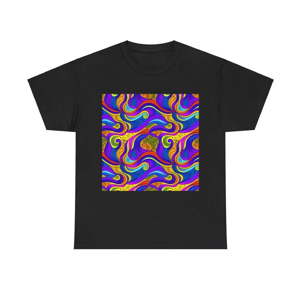 Unisex Adult T Shirt Psychedelic Waves Retro Pattern Colorful XL