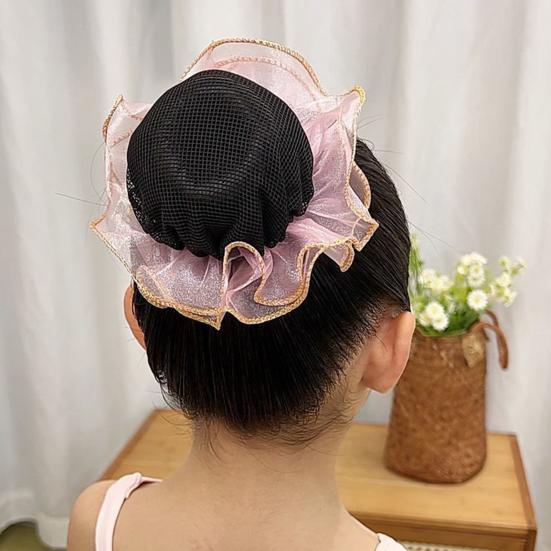 Dancer Bun Hair Net Elastic Drawstring Hairnet Adjustable Gauze Hair Accessories for Girls Dance Ballet Skating Gymnastics