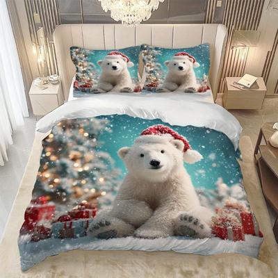MOKALALA 2/3-teiliges Weihnachts-Eisbär-Bettbezug-Set Gemütliches Weiches Bettbezug-Set Festliches Bettwäsche-Set 1 Bettbezug