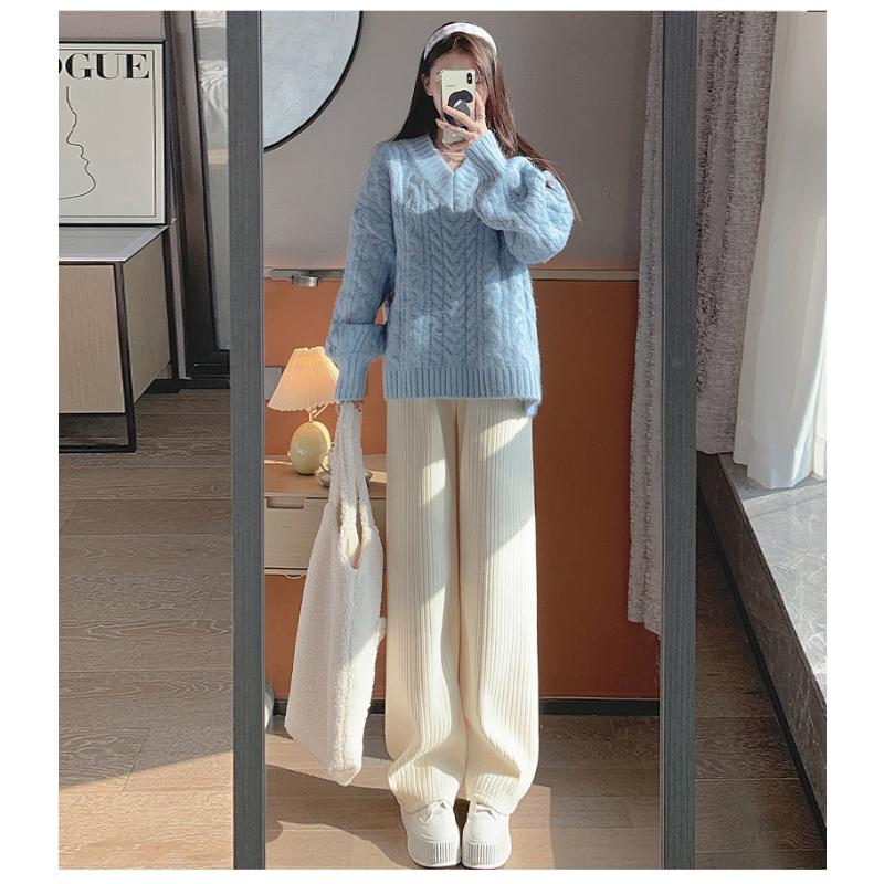 Pantalones Acolchados Gruesos de Pierna Ancha para Mujer Otoño e Invierno Talla Grande Pantalones Sueltos de Cintura Alta Casuales de Pana Rectos para Mujer