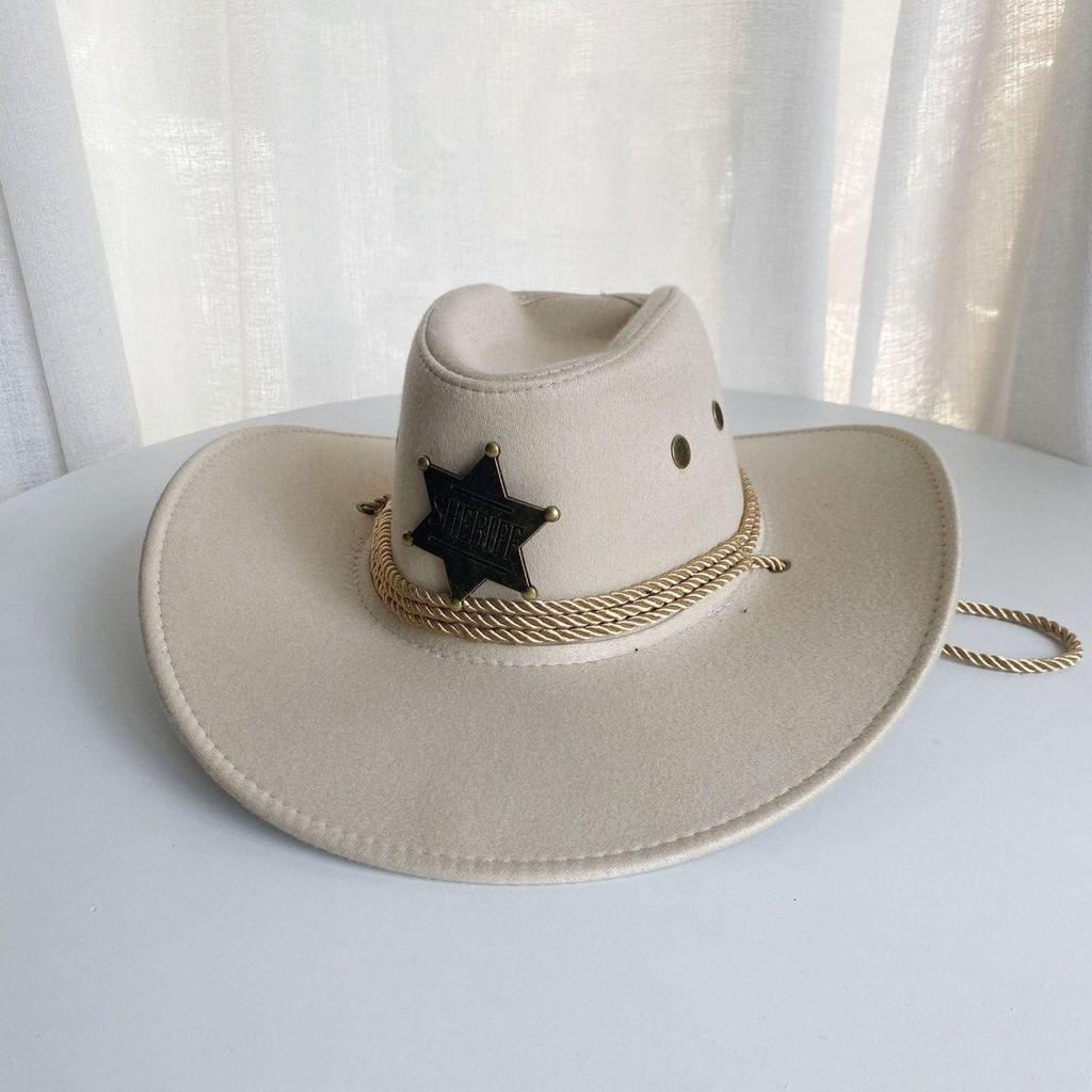Unisex Wide Brim Straw Cowboy Hat with Windproof Rope and Sun Protection