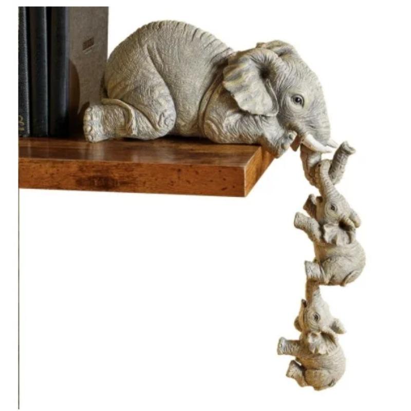 

3pcs/set Cute Elephant Figurines Elephant Holding Baby Elephant Resin Crafts Home Furnishing Gift. Light Grey