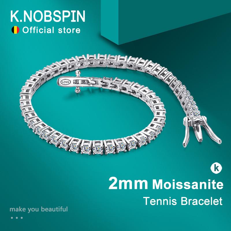 KNOBSPIN 2mm D Color Moissanite Tennis Bracelets for Woman Man Sparkling Diamonds with GRA s925 Sliver Hip Hop Bracelet