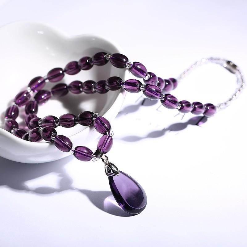 Temperament stylish and simple purple crystal water drop pendant necklace collarbone chain, birthday gift girl jewelry