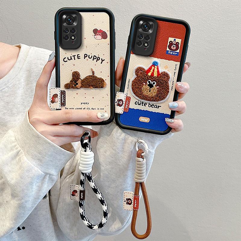 KEYSION Cartoon Cute Plush Embroidery Case for Redmi Note 11 Pro 5G 11S with Lanyard Silicone Shockproof Phone Cover for Redmi Note 12 Pro 4G